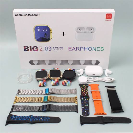 I20 Ultra Smart Watch With Earbuds And 7 Straps.